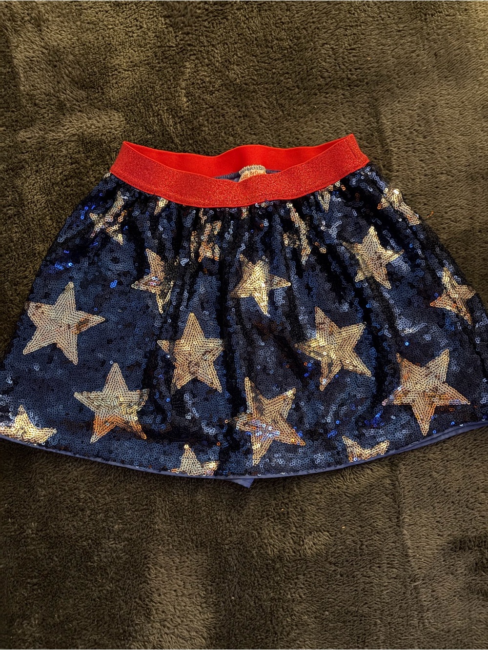 Cat & Jack Patriotic Navy Sequin Star Skirt with Red Waistband